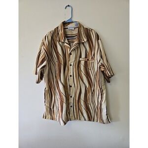 Men's Abstract Print Button Up Short Sleeve‎ Casual Shirt XL Funky Browns Irvine